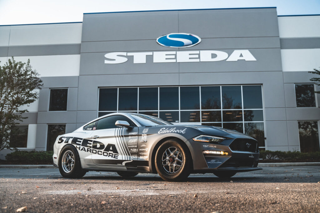 Edelbrock-supercharged Steeda Silver Bullet Mustang GT at Steeda Autosports headquarters