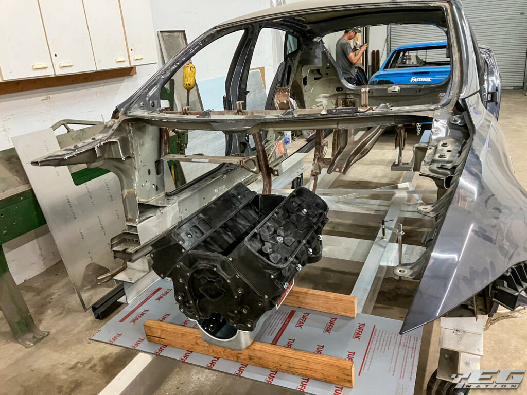 Mock up of the Tesla Model S with the Big-Block Chevy.